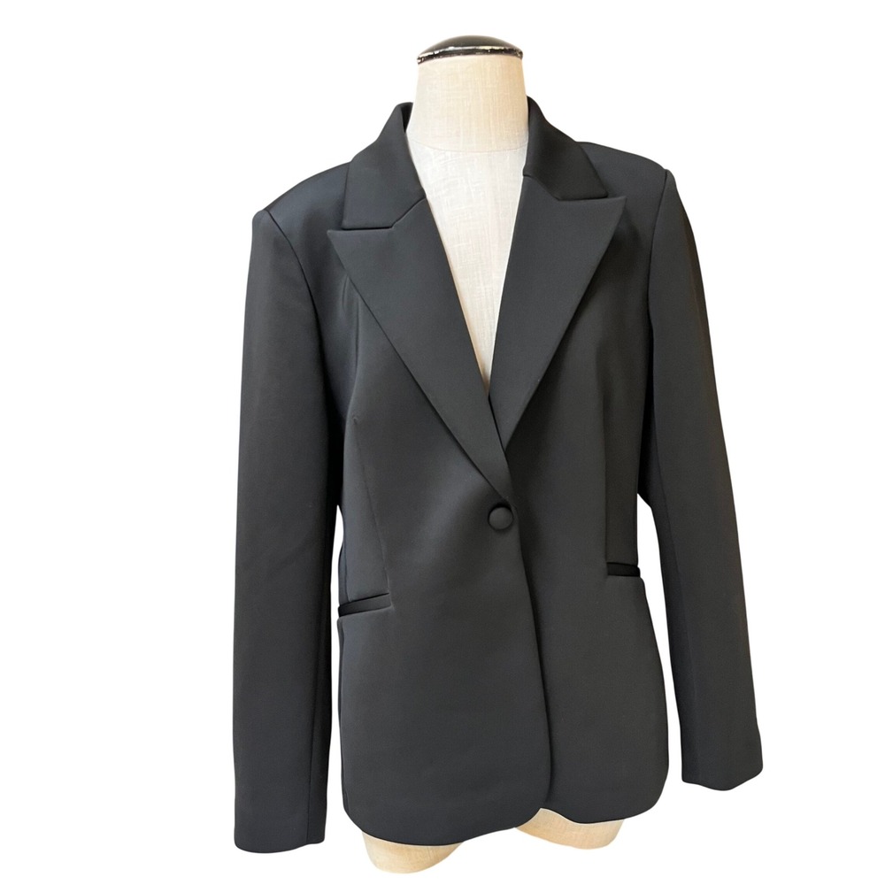 Good American Black Scuba Single Button Blazer Jacket Zip Cuffs Womens‎ XL LKNW - Picture 3 of 16